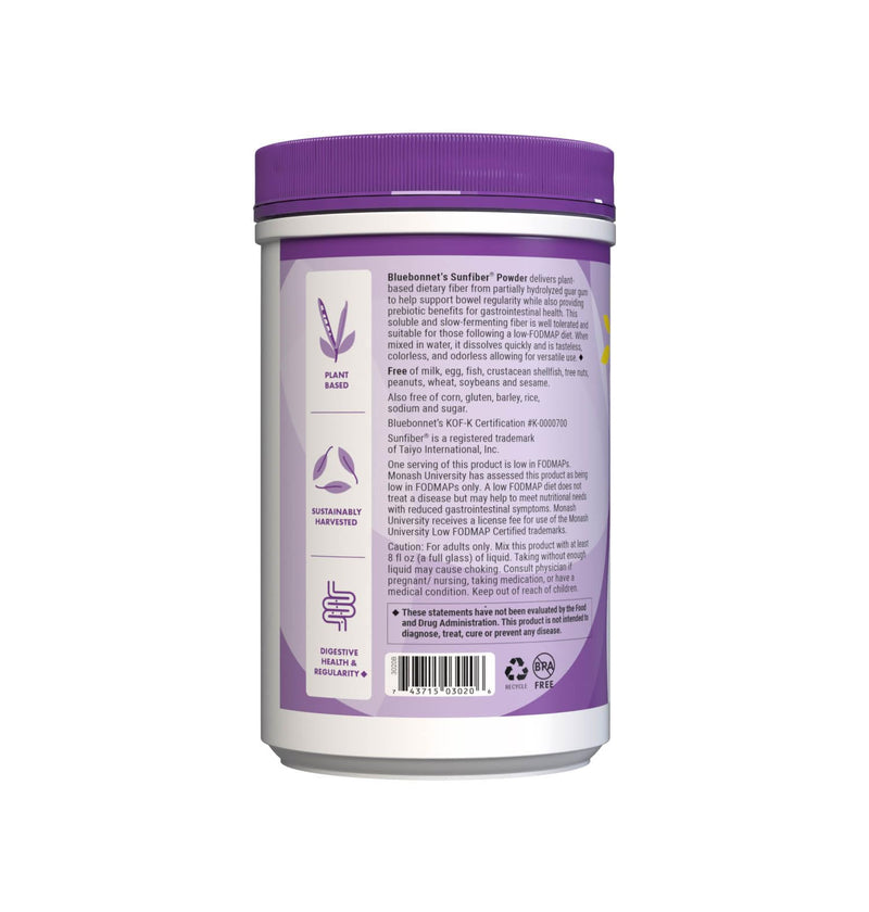 [Australia] - BlueBonnet Nutrition Sunfiber ‚Äì 6 g of Plant Based Prebiotic Soluble Fiber ‚Äì Supports Digestive Health* - Instant Dissolve ‚Äì Non-GMO, Vegan, Kosher, Low-FODMAP ‚Äì Unflavored, 7.4 OZ, 30 Servings 