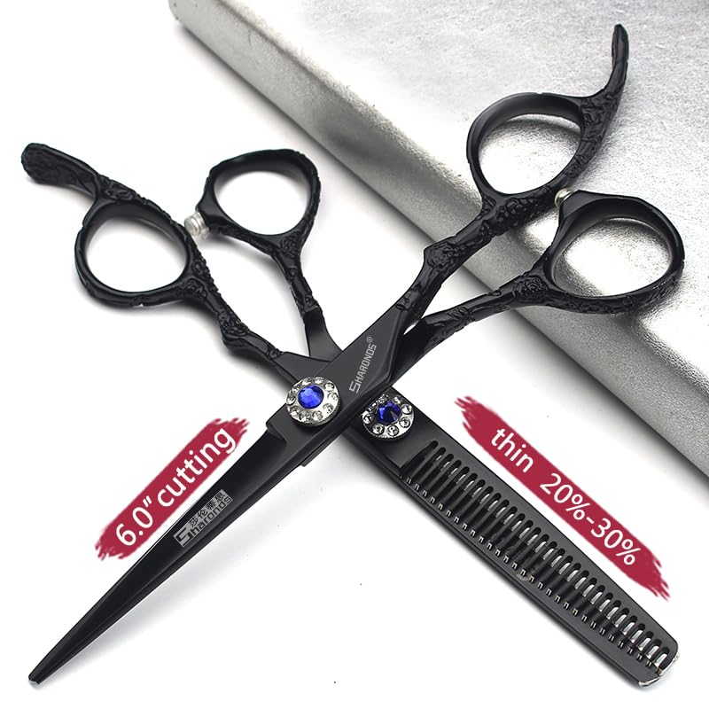 [Australia] - 6/7" Professional Hairdressing Scissors Haircut Rose Pattern Hairdressing Scissors Styling Tools Japanese Stainless Steel Scissors Set (6"-2pc-B) 6"-2pc-b 