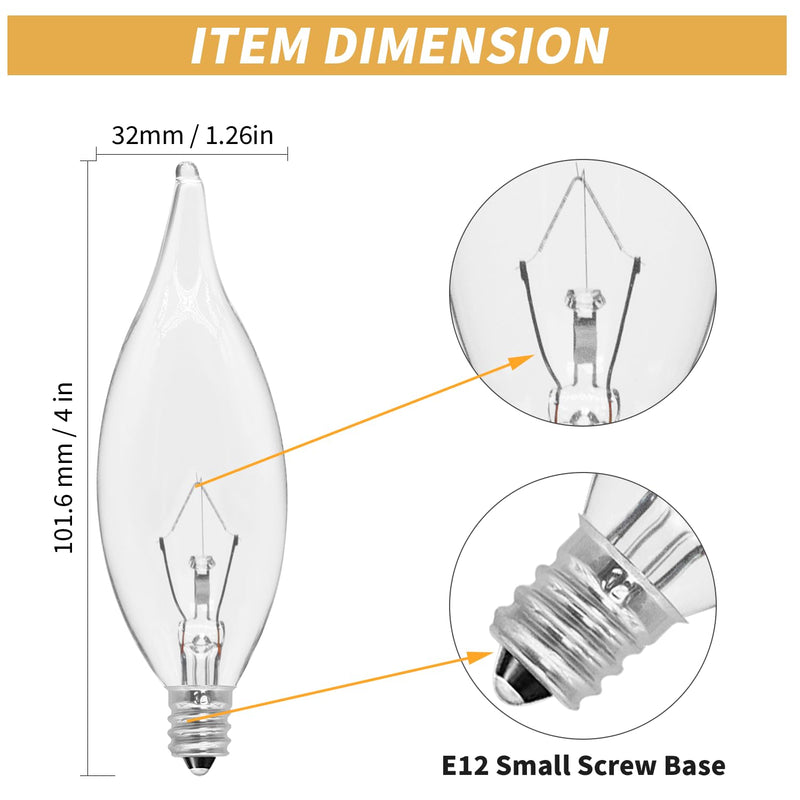 [Australia] - 12-Pack E12 Candle Light Bulbs 40W Warm White 2500K, 380 Lumen Dimmable Chandelier Light Bulbs for Ceiling Fan, Pendants or Outdoor, CA10 Clear Candelabra Base Bulbs 40W-12PCS 