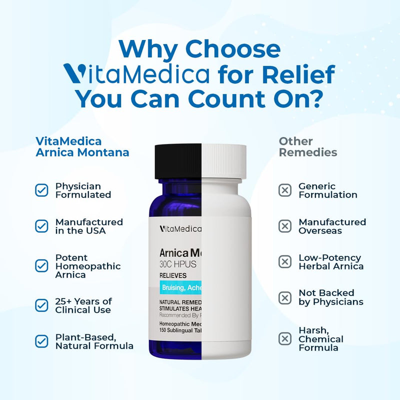 [Australia] - VitaMedica Arnica Montana 30C Rapid Dissolve Tablets for Natural Pain, Bruising, and Swelling Support - Homeopathic Medicine for Injury and Surgery Recovery - 150 Ct - 50 Servings 