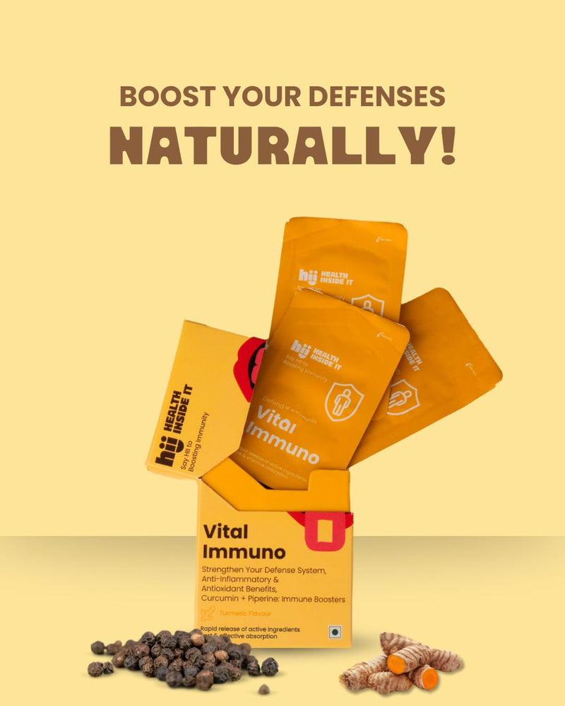 Vital Immuno Boost Curcumin 45 mg + Piperine 5 mg Powerful Immune Support for Stronger Daily Immunity, Naturally and Safely Turmeric Flavour 25 Strips 25 Count (Pack of 1)