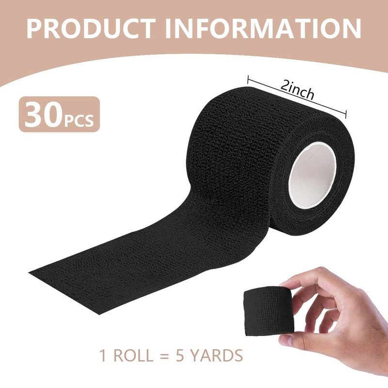 [Australia] - 30 Pack 2 Inch x 5 Yards Black Self Adhesive Bandage Breathable Cohesive Bandage Wrap Rolls Elastic Self-Adherent Tape for Stretch Athletic, Sports, Wrist, Ankle 2 Inch, 30 Pack 