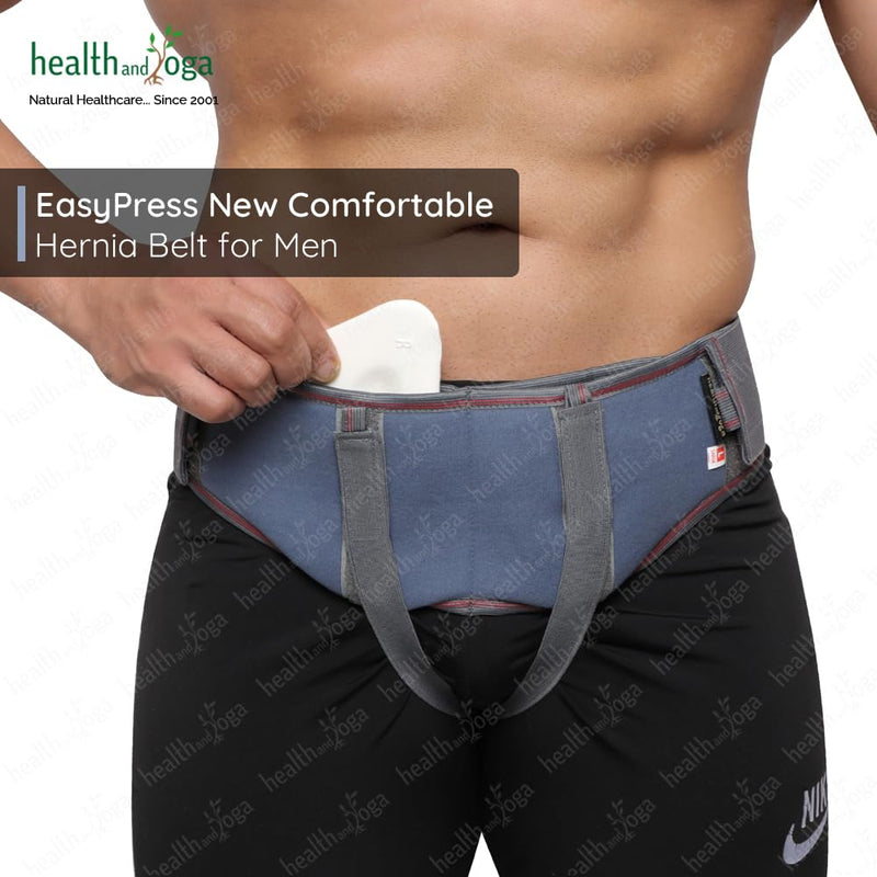 HealthAndYoga™ EasyPress New Comfortable Hernia Belt for Men – Inguinal Hernia Support Truss - Abdominal Binder Brace with Adjustable Self-Stick-on Bands (Medium) Medium