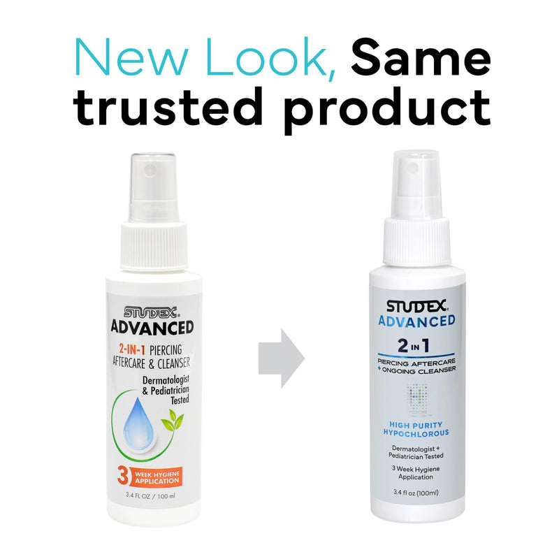 [Australia] - Studex Advanced 2-in-1 Piercing Aftercare & Cleanser – Hypochlorous Spray for Body and Ear Piercing, Hypoallergenic Formula for Sensitive Skin (Pack of 2) 3.4 Fl Oz (Pack of 2) 