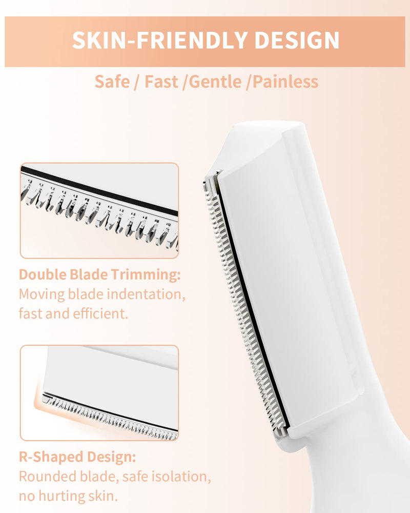 [Australia] - Eyebrow Trimmer, Electric Eyebrow Razor for Women Men, Rechargeable Painless LED Light Facial Hair Shaver Remover with Rinseable Blade for Face Lips Neck Leg White 