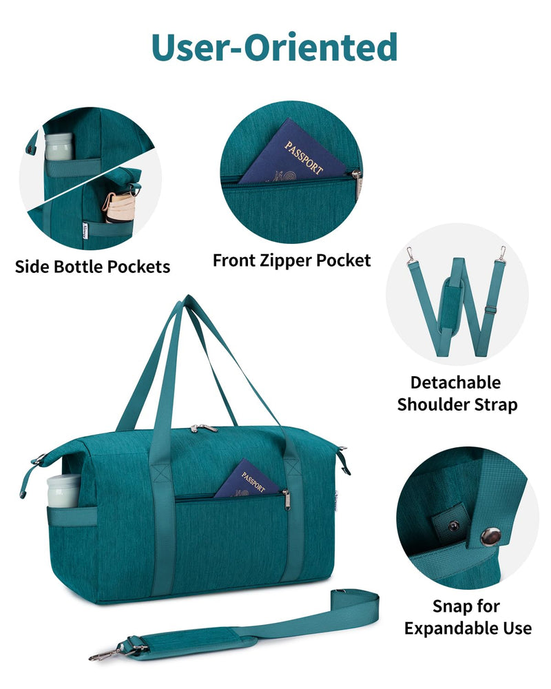 Narwey Carry on Bag 22x14x9 Airlines Approved Travel Duffel Bag Duffle Bag with Wet Pocket Overnight for Women and Men 40L (Teal) Teal