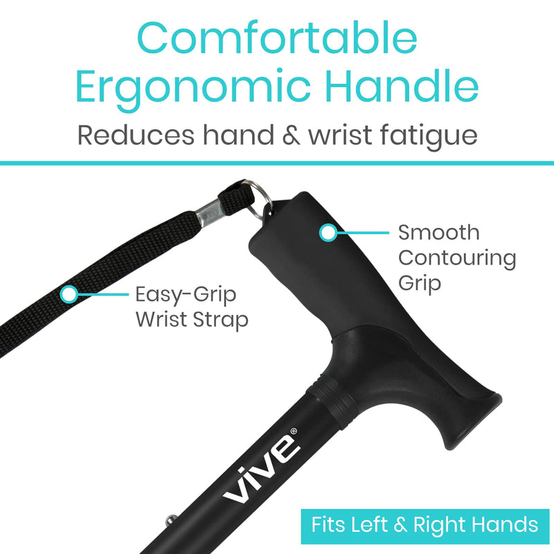 [Australia] - Vive Folding Cane - Foldable Walking Cane for Men, Women - Fold-up, Collapsible, Lightweight, Adjustable, Portable Hand Walking Stick - Balancing Mobility Aid - Comfortable Ergonomic Handle Black 