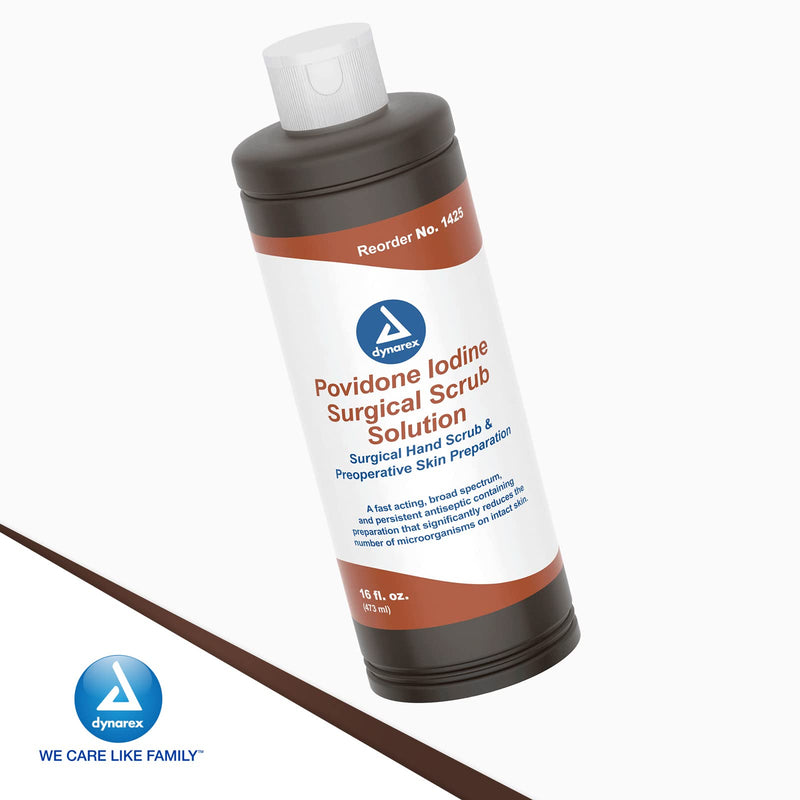 [Australia] - Dynarex Povidone-Iodine Scrub Solution, Antiseptic Solution for Skin and Mucosa, Ideal for Surgical Site Preparation, Contains Povidone Iodine 7.5%, 16 fl. oz., 1 Bottle 16 Fl Oz (Pack of 1) 