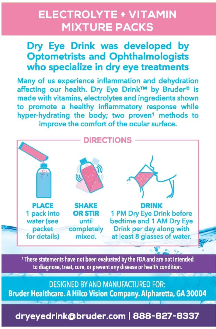 l Ultimate Hydration for Dry Eyes l Sugar-Free Electrolyte Powder Packets l Blended with Vitamins, Green Tea, Turmeric, Taurine, and DHA l 5g x 20 Packets (Strawberry Lemon AM/PM)
