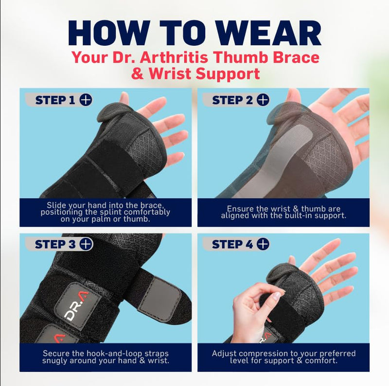 Dr. Arthritis Carpal Tunnel Wrist Brace with Thumb Support, Multifunction Spica Splint & Hand Immobilizer for Tendonitis, De Quervain's & Tenosynovitis, wrist brace thumb spica splint and Thumb Brace, wrist and thumb brace Right Hand (L/XL)