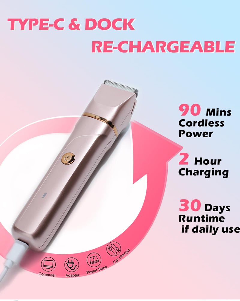 [Australia] - Bikini Trimmer for Women Electric Razors Personal Groomer for Face Pubic Hair Removal, Painless Electric Shaver for Private Area,Underarm, Legs, Arms, Rechargeable,IPX7 Waterproof Rose Pink 