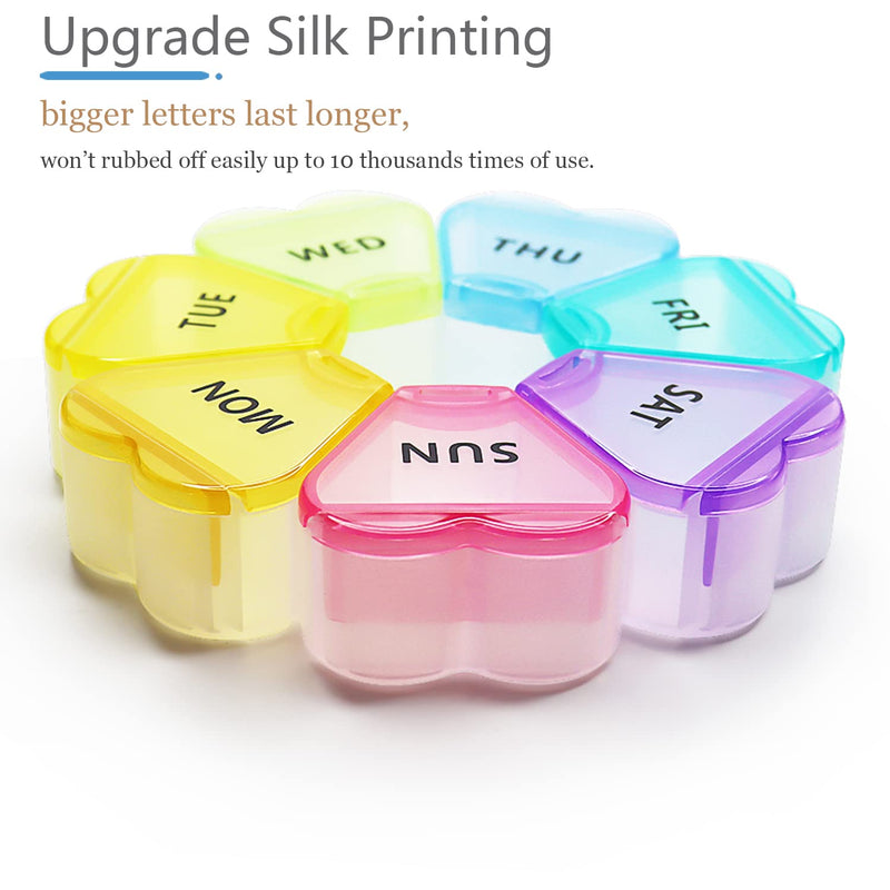 MOLN HYMY Large Weekly Pill Box 7 Day, Pill Case Organizer 1 time a Day, Floral Pill Container Once Daily, Pretty Medicine Dispenser for Vitamin/Fish Oil/Medication/Supplements Rainbow