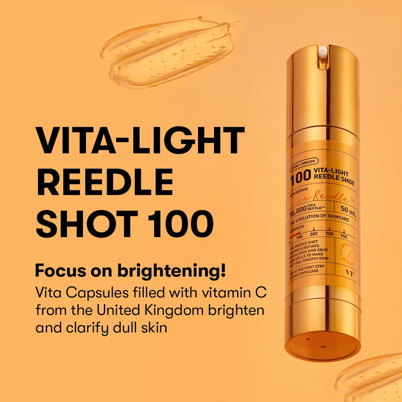 VT COSMETICS Vita-Light Reedle Shot 100 Serum, 1.69 fl oz (50ml) | Vitamin C Capsules, Vitamin E, Microneedling Formula, Korean Skin Booster