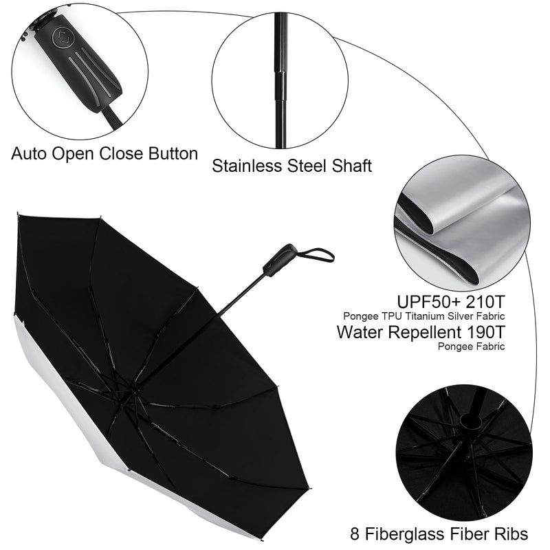 G4Free 46" Sun Umbrella with Double Layer 62" Automatic Open Golf Umbrella Oversize Windproof