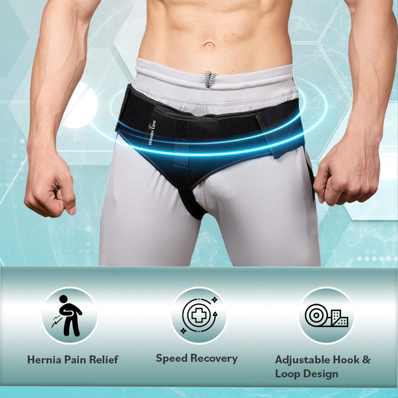 Wonder Care-Single Right Side Inguinal Hernia Belt Support Brace - Truss Brace with 1 Removable Compression pad and Adjustable Groin Strap and truss hernia support pre surgery - Small