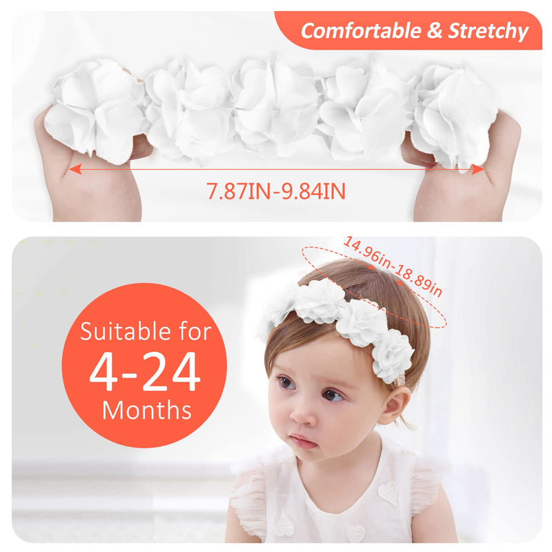 Fmeida Flower Crown Baby Headbands Newborn Floral Birthday Headbands for 4-24 Months White Flower