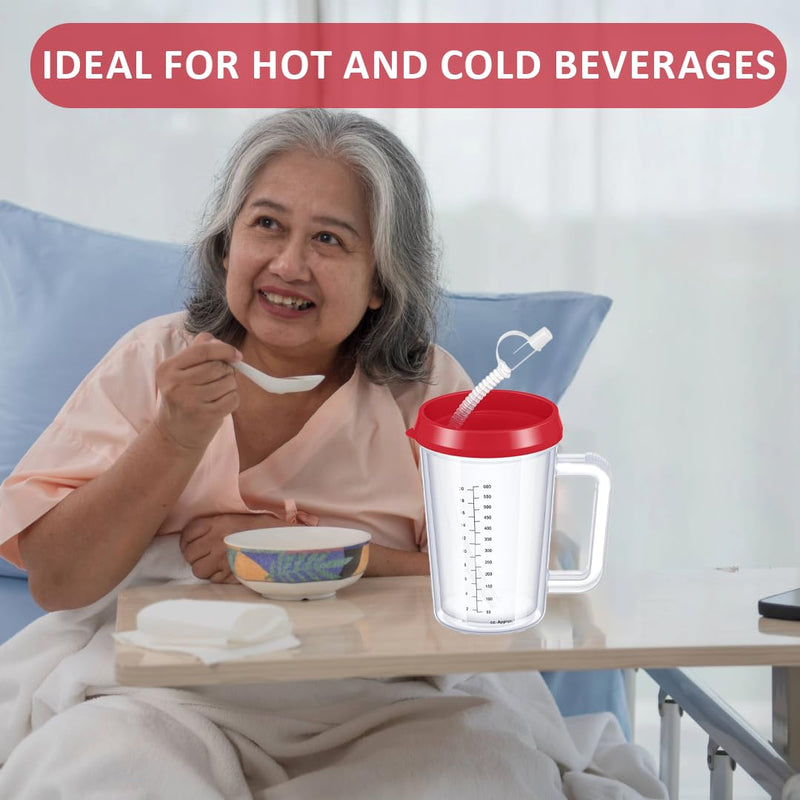 Disabled Adults Drinking Cup/Beaker/Mug/Sippy Cup, Adult Drinking for Disabled Adults Cup Water Bottle for The Elderly, Vulnerable and Disabled, Red 1