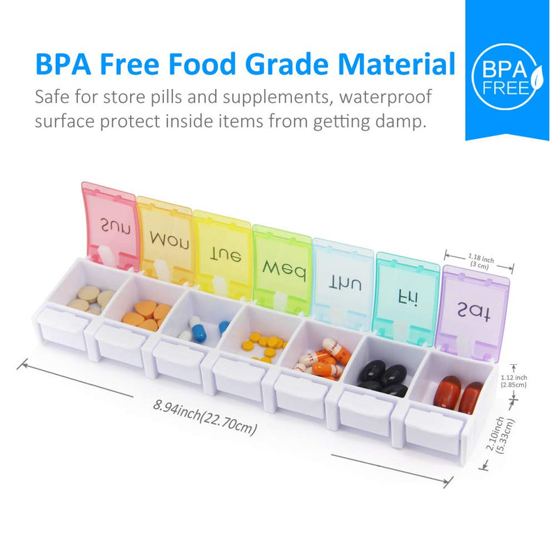 GOGOODA 2 Pack Weekly Pill Organizer Arthritis Friendly 7 Day Pill Holder | Travel Vitamin Container Organizer with Popup Open Design and Ample Space to Hold Vitamins, Fish Oil and Medication 2 Pcs