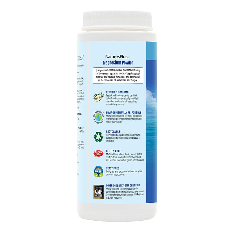NaturesPlus Magnesium Powder Orange Flavour - 400mg Natural Magnesium Citrate Supplement, Easy to Mix - Energy and Relaxation for Mind and Body - Vegan, Gluten Free - 60 Servings