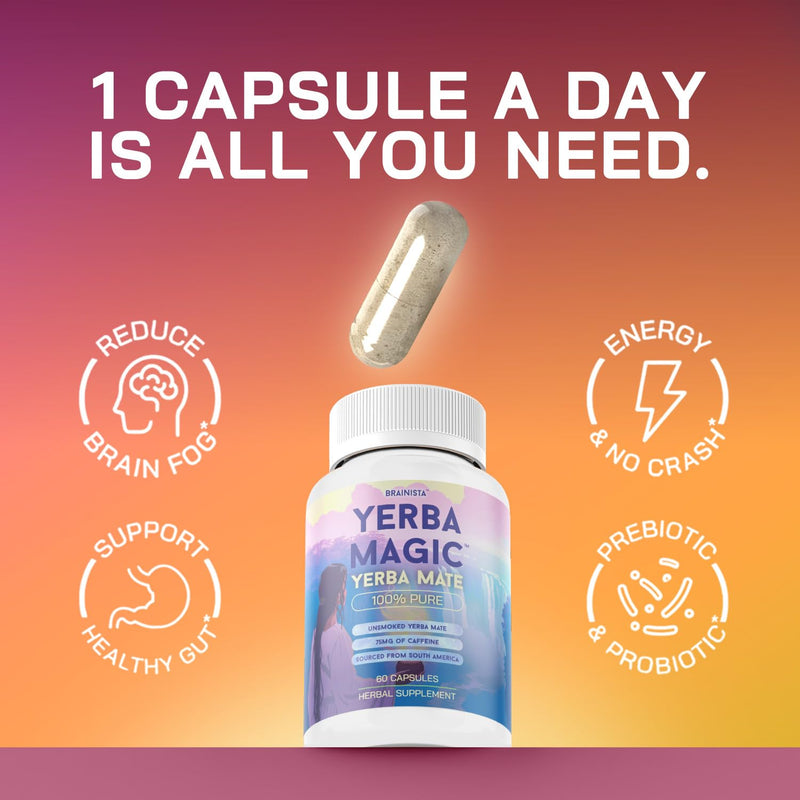 [Australia] - Yerba Magic 100% Yerba Mate Capsules - Clean Energy, Brain Fog Buster, and Gut Health | Natural Caffeine with 60 Servings 