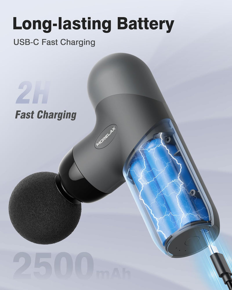 [Australia] - Mini Massage Gun, Percussion Muscle Massager for Back Pain Relief, Compact Sports Travel Massage Gun with 6 Massage Heads 4 Speeds, Gift for Her, Home, Athletes Silver 