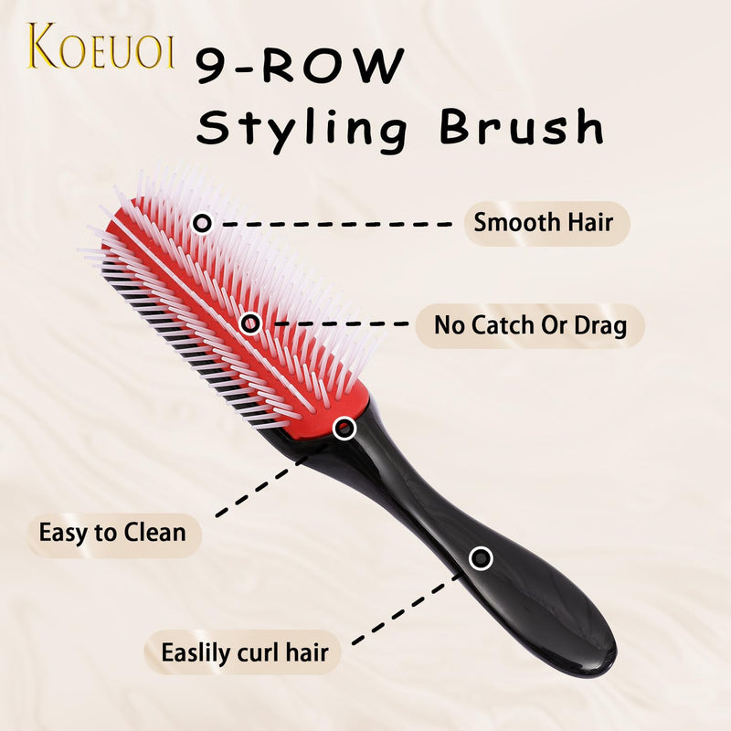 2 Pcs 9 Row Classic Styling Curly Hair Brush for Detangling, Separating, Shaping. For Women and Men Wet or Dry Hair. Black（2 Pieces）
