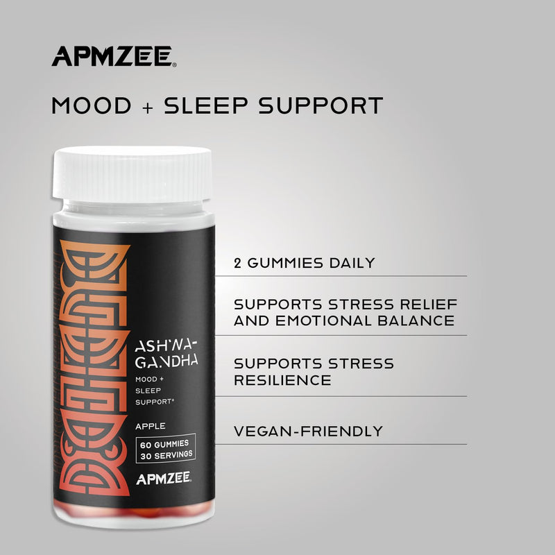 AMPZEE Ashwagandha Gummies 300mg with Vitamin B6 | 60 Apple Flavour Vegan Gummies | Ashwagandha Supplement for Stress, Sleep & Mood Support | Daily Multivitamin Gummies