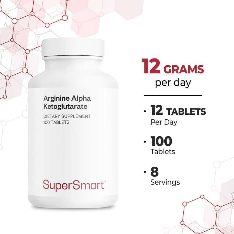 Supersmart - Arginine Alpha Ketoglutarate (AAKG) 1000 mg - Amino Acid Boost Immune System - Support Healthy Cardiovascular System & Muscle Mass | Non-GMO & Gluten Free - 100 Tablets