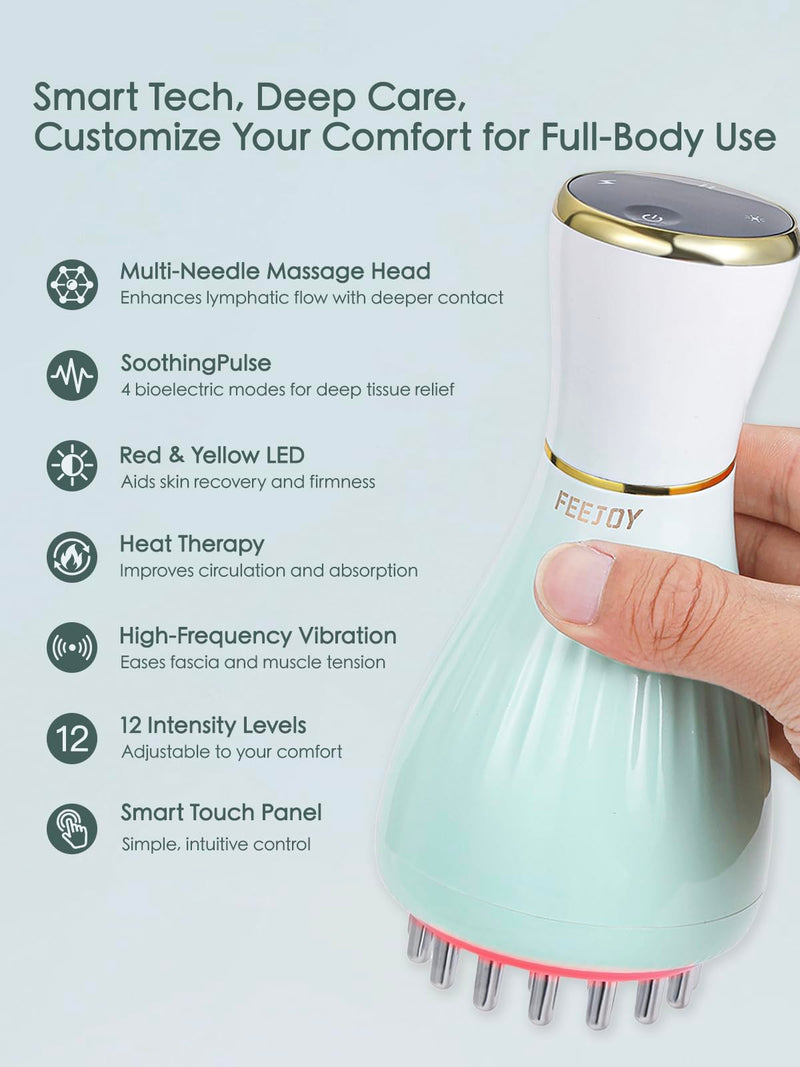 [Australia] - Lymphatic Drainage Massager & Massage Tool with Cellulite Oil, Body Sculpting Machine & Fascia Blaster for Cellulite with Microcurrent, Light, Heat & Vibration, for Legs, Arms & Belly 