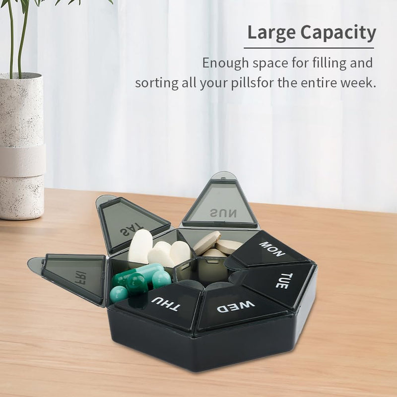 [Australia] - Pill Organizer, Pill Box, Small Pill Case, Medicine Pill Organizer 1 Time a Day, Weekly Pill Organizer, Pill Container, Pill holder, Daily Pill Organizer Travel Pill Organizer 7 Day (Black) Black 