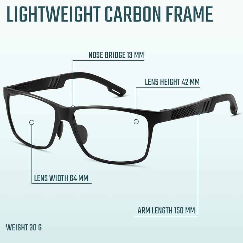 [Australia] - Carbon Blue Light Blocking Glasses Men for Computer, Gaming, Metal Frame Green Light Protection Night Driving Glasses for Man Black Clear 