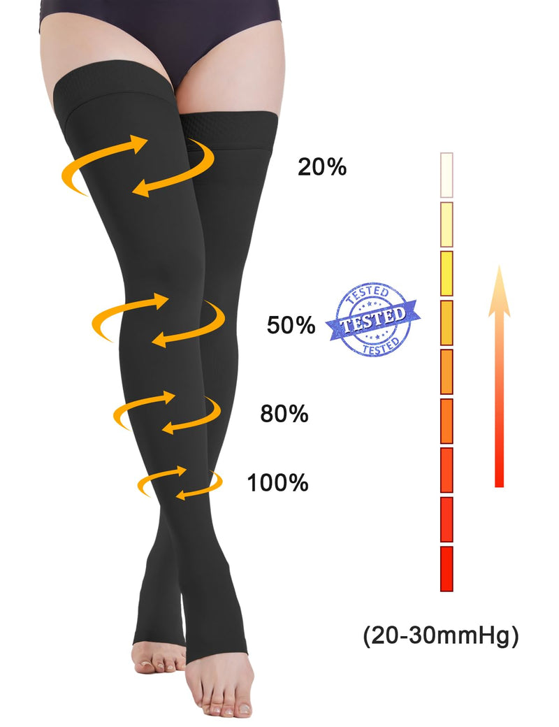 [Australia] - 2 pairs of medical compression stockings for women and men, 20-30 mmHg, class 2, graduated support, long support stockings, compression socks for varicose veins, edema, flight XL, 2x black 