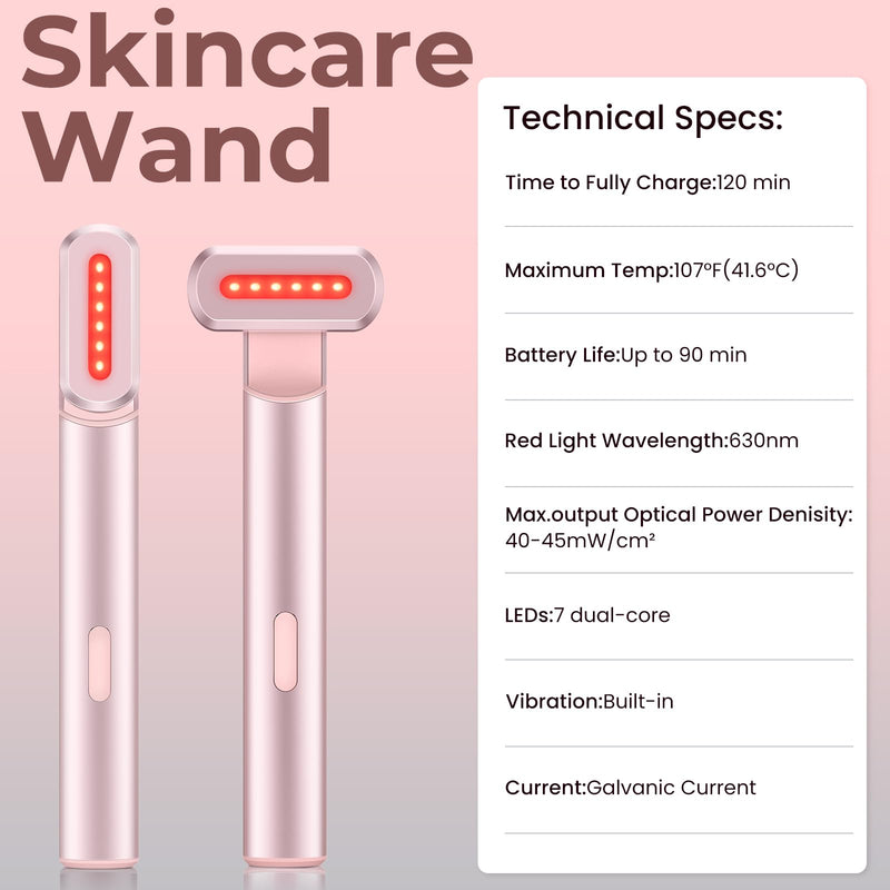 4-in-1 Light-Therapy-Wand,Red Light Therapy for Face and Neck - Microcurrent Facial Device for Anti-Aging - Face & Eye Massager Skincare (2 Colors led Light) 2 Colors Led Light
