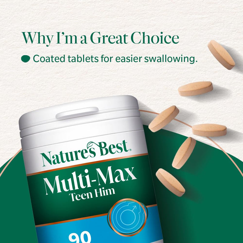 Nature's Best Multi-Max Multivitamin for Teen Him - with Vitamin C, Selenium and Magneisum - Growth & Development Support for Boys 13-19 - UK Made - 90 Tablets (3 Months' Supply)