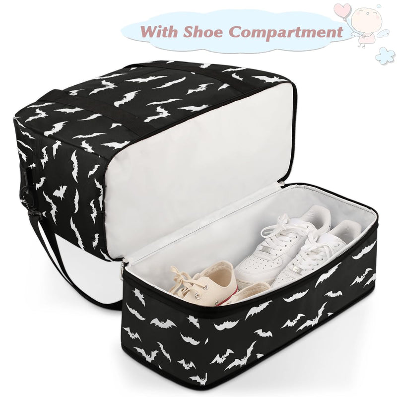 Halloween Goth Bat Travel Duffle Bags With Shoes Compartment for Women Men Weekender Overnight Bag Foldable Sports Tote Gym Carry On Luggage Handlebag for Travel Yoga Hospital Workout A:01 goth bat