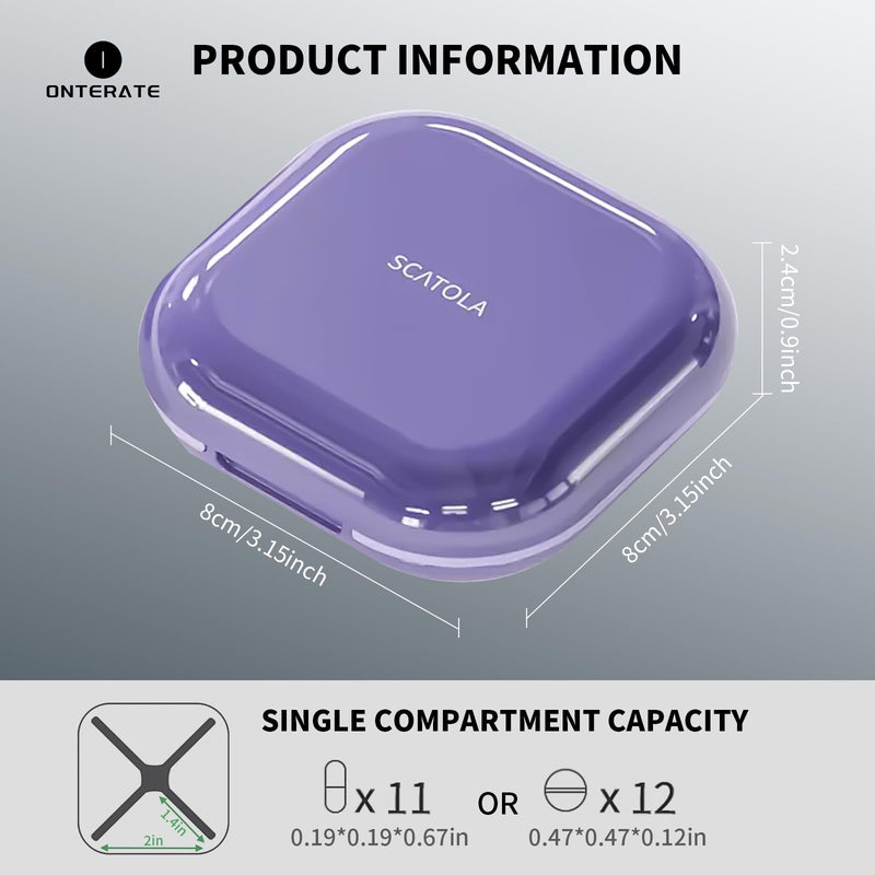 [Australia] - Small Pill Case, Travel Pill Box, Portable Pill Organizer, Pill Container for Pocket 4 Compartments, Daily Compact Travel Medicine Holder for Vitamins Medication (Purple) Purple 