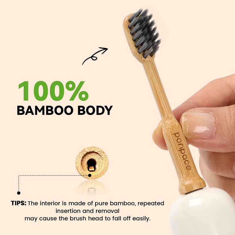Bamboo Toothbrush Heads Compatible with Laifen, Soft Charcoal Infused Bristles, Whitening & Deep Cleaning