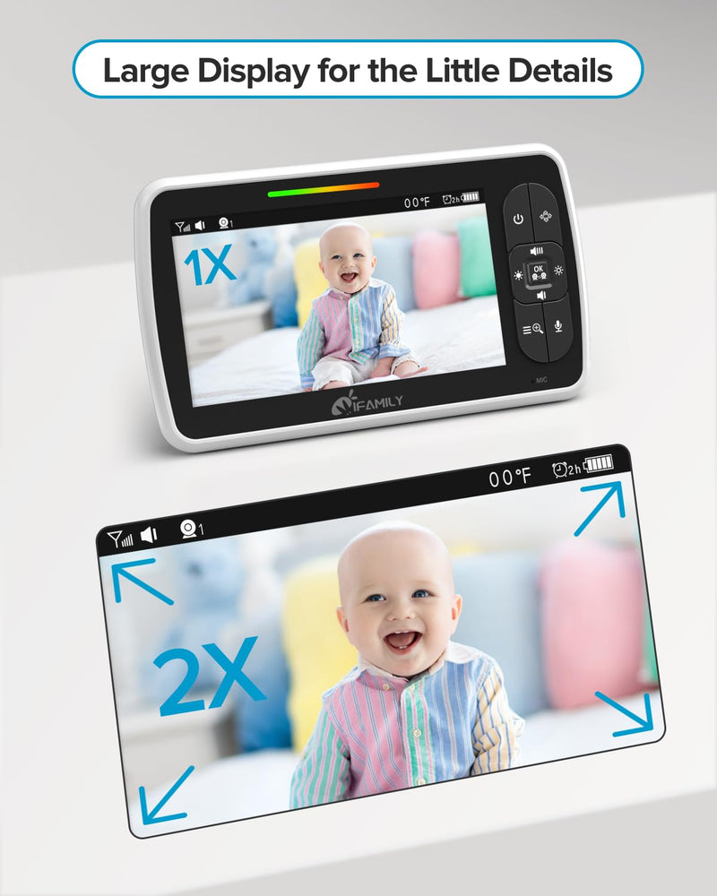 [Australia] - iFamily Baby Monitor - Large 5" Screen with 30Hrs Battery Life - Remote Pan-Tilt-Zoom;No WiFi, Two-Way Audio, Night Vision, Temperature, Lullabies, 960ft Long Range Baby Monitor with Camera and Audio 1 Camera 