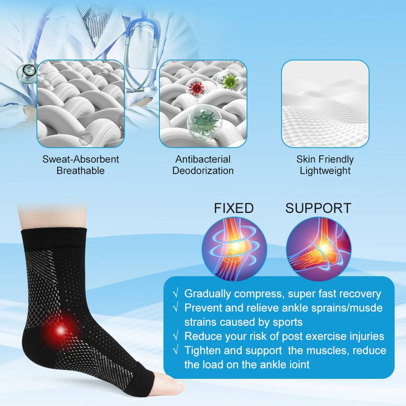 [Australia] - ACWOO ankle bandage pack of 8, ankle bandage compression socks for men and women, bandage ankle neuropathy socks for plantar fasciitis, arthritis, ACL, joint pain, heel spurs, sports S/M black 