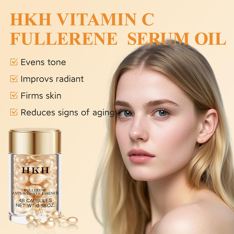 Vitamin C Face Serum Capsules Oil - HKH Vit C with Vitamin E Serum Capsules - Evens Skin Tone & Reduces Fine Lines Skincare - 48 Travel-Friendly for Smoothing Moisturizing Skin - with Scissors Vitamin C (plant-based)
