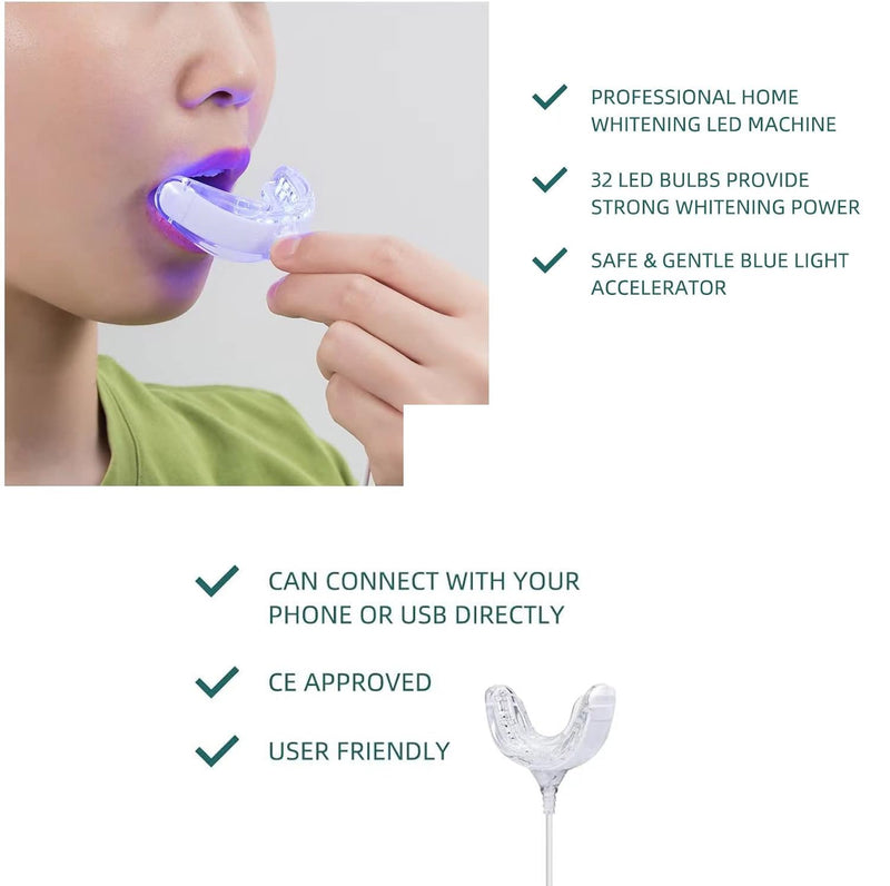[Australia] - Teeth Whitening Accelerator Light, 32x Blue LED Light Mouth Tray Teeth Whitening Enhancer Light Trays Connected with iPhone/Android/USB for Home Use 