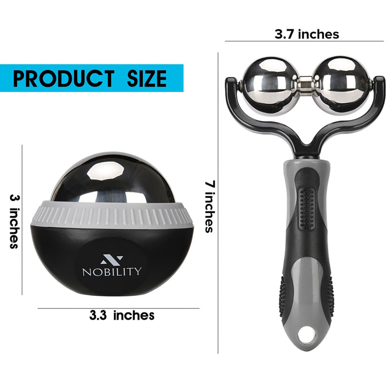 [Australia] - Nobility Massage Ball Roller– Ice Cold and Hot for Deep Tissue and Sore Muscle Relief of Stiffness and Stress, Body, Neck, Back, Foot, Plantar Double Grey 