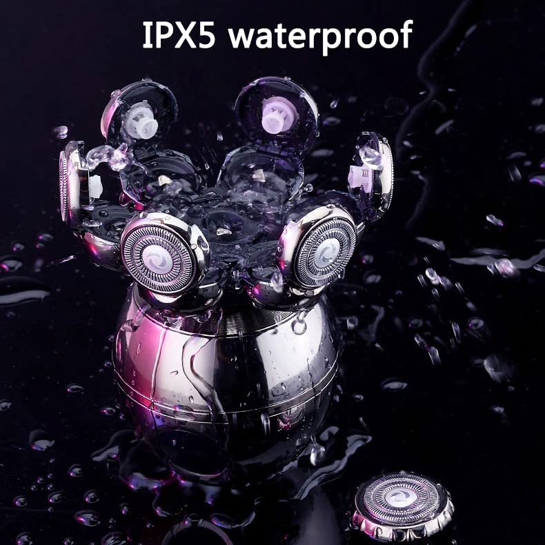 [Australia] - Upgrade 5-in-1 Electric Head Shaver for Men, LED Display, Multifunctional Cordless IPX7 Waterproof Rotary Grooming Kit 5 Heads 