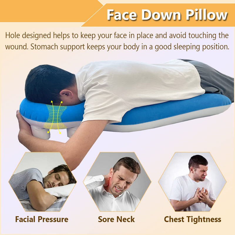 [Australia] - Face Down Pillow After Eye Surgery Prone Donut Pillow for Head Sleeping on Stomach Retinal Detachment Vitrectomy Recovery Equipment Face Support Breathe Easy Prone Cushion Pillow (Blue) Blue 