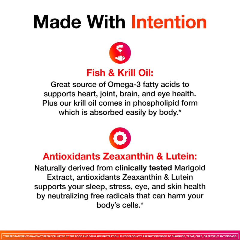 MegaRed Omega-3 Blend Total Body + Refresh 500mg Softgels, (65 Count in a Bottle), Easily Absorbed Krill Oil, to Support Your Heart, Joints, Brain & Eyes | Fish Oil + Krill Oil Softgels, EPA & DHA, Heart, Brain, Joint & Eye Support, Restful sleep, Stre...