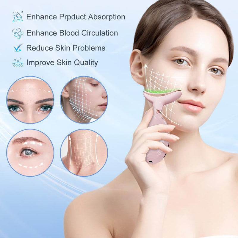 Face and Neck Massager Tool, 3 Color LED Red-Light-Therapy Wand for Skin Care