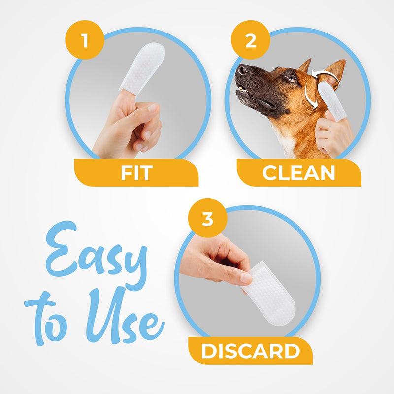 Dog Ear Cleaner Wipes - Finger Ear Wipes for Dogs & Cats with Otic Cleaning Solution, Sooths and Deodorizes. Pet Ear Relief - 50 Count, White - PawsPlanet Australia