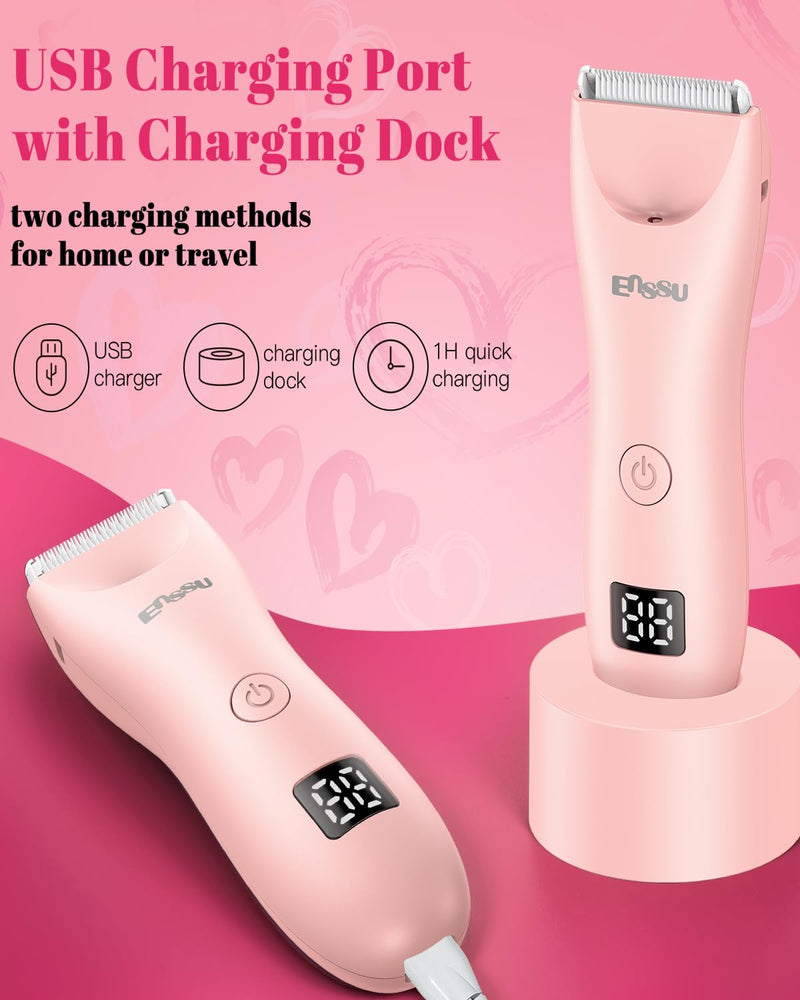 [Australia] - 2in 1 Bikini Trimmer Electric Razors for Women with LED Light，Rechargeable Body Pubic Hair Trimmer Women with LCD Display, Lady Shaver for Leg/Arms/Bikini,Waterproof, Gift for Woman 