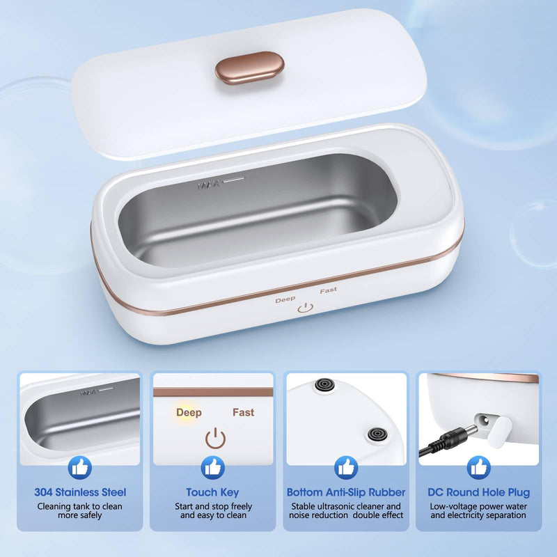 [Australia] - Ultrasonic Jewelry Cleaner, 47KHZ Ultrasonic Glasses Cleaner Machine Portable with Two Timer Silver Jewelry Cleaner for Necklaces, Coins, Dentures, Eyeglasses, Watches, Rings 