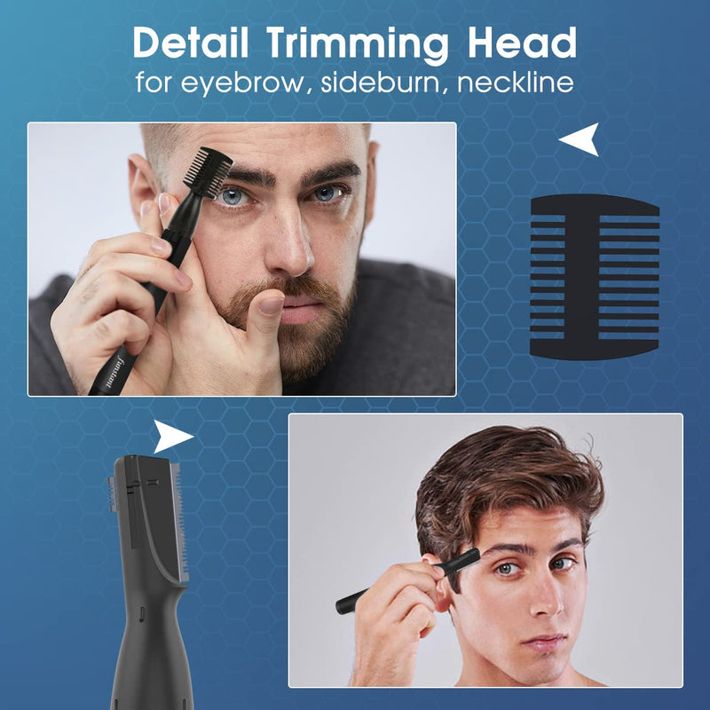[Australia] - Funstant Eyebrow Razor for Men, Electric Precision Trimmer, Battery Operated, Facial Hair Trimmer for Eyebrows & Face, Pain-Free, Pull-Free, with Comb for Gentle Shaving Charcoal Black 